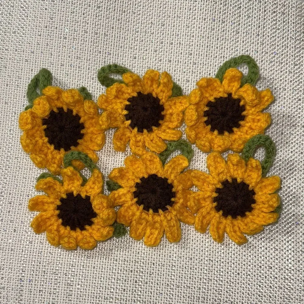 Hand Crochet Gold Brown Green Sunflower Charms